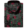 Dibangu Luxury Red Rose Floral Green Silk Men Shirt Lg Sleeve Designer Uomo Abbigliamento Social Casual Tuxedo Dr Shirt