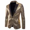 Shiny Gold Sequin Glitter Embellished Blazer Jacket Men Nightclub Prom Suit Blazer Men Costume Homme Stage Clothes For Singers 240314