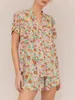 Ev Giyim Pijama Kadınlar İçin Set 2 Parça Kıyafet Çiçek Yaprakları Baskı Kısa Kollu Düğme Kapatma Gömlek Şortlu Sweet Giyim