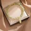 Link Bracelets Accessories For Women Imitation Jade Beaded Bracelet Leaves Double Layer Chain Girls Wedding Party Jewelry Gift