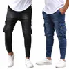 Jeans New Men calça W Solid Color Multi Pockets jeans de jeans de cintura MID de cintura Plus Size Fahsi Casual Casual Male diariamente desgaste 48L3#