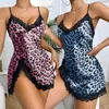 Dames Nachtkleding Nachtkleding Sexy Lingerie Damespyjamasets Dames Kant Knipperende Diamanten Pyjama Ademend halterjurk met luipaardprint Homewear nieuwe ijszijde pyjama