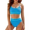 Maillots de bain pour femmes Ensembles de bikini taille haute Sporty Two Piece Maillot de bain Color Block Femmes Swim Tops avec Underwire Suit Set Shorts