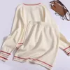 Neue Fi Damen Sandros Pullover Rock Zweiteiler Y2K Koreanischer Stil Frühling und Herbst Gestrickter Off White Pullover Cardigan G2qY #