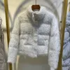 Vita vinterkvinnor Sequined Puffer Coat Croped Jacket Kvinna Kort varma päls nedrockar 2023 Y2K Kläder Streetwear för kvinnor