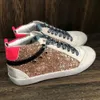 Designer Italien varumärke sneaker midstjärniga gyllene skor kvinnor leopard tryck rosa gylle glitter klassisk vit do-gammal smutsig designer hög toppstil sko