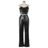 cm.yaya Kunstleder-Damen-Set, ärmellos, Reißverschluss, bauchfreies Top und Hose mit weitem Bein, 2024, PU, zwei 2-teilige Sets, Outfits, Trainingsanzug, k4gr #