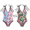 Kvinnors badkläder Kvinnor Monokini Backless Padded Wire Free Double Sided Wear One-Piece Floral Print Bodysuit Swimsuit Beachwear