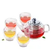 Services à thé 1x service à thé-théière QX en verre résistant à la chaleur de 430ml avec couvercle infuseur en acier inoxydable 4x tasses à Double paroi de 80ml
