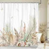 Feuilles rideaux de douche brillant Tan feuille de palmier Floral citrouille automne rideau de bain ensemble Polyester tissu maison salle de bain décor avec crochets 240328