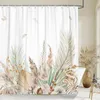 Lämnar duschgardiner Bright Tan Palm Leaf Floral Pumpkin Fall Bath Curtain Set Polyester Fabric Home Badrumdekor med krokar 240328