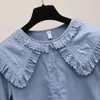 Women Chic Peter Pan Collar Shirts Korean Style Trendy Girl Cute Sweet Ruffles Lolita Lace Blouse Kawaii Lovely Daily Streetwear 240328