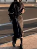 Pantalon de deux pièces pour femmes Vintage Noir Veste à capuche et jupe Survêtement Femmes Y2K Manches longues Sport Corpcore Manteau Top Lâche Printemps Été