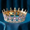 Barokke ronde bruiloft kroon bruids optocht Rhinestone Crystal Tiara's kroon Molding hoofddeksels voor koninginnen en koning 240315