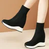 Kleid Schuhe Frauen Stricken Keile Hohe Ferse Plattform Pumpen Weibliche Runde Kappe Mode Turnschuhe Top Trainer Atmungsaktive Casual