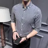 2023 Nya skjortor för män Kläder Korean Slim Fit Half Sleeve Shirt Mens Casual Plus Size Busin Formal Wear Chemise Homme 5xl C6X5#