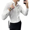 men Turn-Down Collar Tuxedo Shirt Lg Sleeve Slim Fit Butt Down Wedding Dr Shirts Black White Gray 5XL 6XL 7XL P5pL#