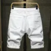 Nouveau blanc Jeans Shorts hommes Fi déchiré genou longueur pantalon simple décontracté Slim trou Denim Shorts mâle Streetwear R1qW #