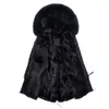 new Fi Classic Black Faux Fur Lined Parka Women Lg Style Winter Overcoat With Fur Hooded U07y#