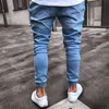 2022 Nya streetwear veckade hiphop -lastbyxor herr jeans svartblå elastiska Harun -joggar på hösten och våren män kläder 36 am#