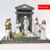 Skulpturer Jul Jesus Nativity Manger Scene Mini Harts Display Figurin Xmas Home Decorative Props Office Holy Family Statue Decors
