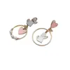 Boucles d'oreilles coréennes, bijoux à la mode, chaton de dessin animé mignon, cœur asymétrique pour femmes, Pendientes