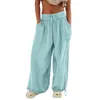 Women's Pants Plus Size Fashional Pure Color Tie Belt Pocket Wide Leg For Women