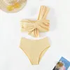 Maillot de bain asymétrique épaule dénudée, soutien-gorge fendu, taille haute, trois points, Bikini, nouvelle collection 2024