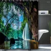 Shower Curtains Waterfall Bathing Curtain Bathroom Nordic Green Leaf Waterproof With 12 Hooks Home Deco Free Ship