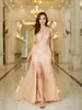 Повседневные платья Роскошные полные бусины с камнями Женское платье макси для арабского Дубая Розовый с разрезом на одно плечо Формальная вечеринка Вечерний выпускной