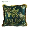 ESSIE HOME Plantes tropicales Feuilles de palmier Motif animal Singe Impression numérique Housse de coussin en velours Taie d'oreiller avec pompon doré 21020257E