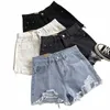 Lucyever Summer Denim Shorts Women Korean Fi Ripped High Waist Short Jeans女性カジュアルストリートワイドレッグショートパンツ01HO＃