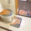 Mats New Style Oil Painting Print Bathroom Mat 3 PCS Set Toilet Seat Cover Set Starry Night Scream Funny Cat Entrance NonSlip Carpet