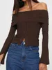 Dames T-shirts Dames T-shirt Off-shoulder top met lange mouwen zonder rugknop Afdichting Slim Fit Eén lijn Hals Kort cropped shirt