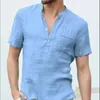 T-shirt a maniche corte da uomo nuova estate Cott e lino Led T-shirt da uomo casual Camicia maschile traspirante E9Bf #