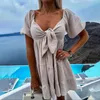 Abiti casual Abito estivo da donna Vacanza manica corta Moda Versatile scollo a V maniche con fiocco Lunghezza ampia al ginocchio