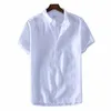 Schinte 100% lino estate camicia casual da uomo traspirante colletto rovesciato maniche corte pullover camicia comoda nuovo 89zJ #