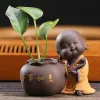 Rzeźby Fortune Lucky Śliczne The Little Monk Purple Clay Tea Pet Home Decor Decor Mini Water Sadzenie Wazon kwiatowy