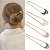 Hair Clips Barrettes Fashion Luxury Sier Gold Color Elegant Shell Enamel Hairpin For Women Metal Stick Hairwear Accessories Jewelry Dr Ot0Qa