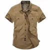 Fi Cott Casual Shirts Summer Men plus luźne workowate koszule krótkie rękawowe kołnierz kołnierzy wojskowe odzież męska L27D#