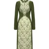 Abiti casual Stampa verde Elegante abito vintage Donna Floreale Retro Sera Party Manica lunga femminile Francia Dolce estate 2024