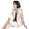 Tweedelige damesbroek Acetaatpakken voor lente Dames Professioneel temperament Mode Enkele knop Slanke blazer en kantoor Dames Werk