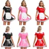 Womens Servants Maid Cosplay Costume Puff Sleeve Lace Patent Leather Dr med APR för Halen Christmas Clubwear Nightwear H7Wh#