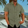 Men's Casual Shirts Men Beach Shirt Solid Color Summer With Chest Pockets Turn-down Collar Lightweight Breathable Stylish Business