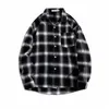 vintage geruite shirts oversized B Lg mouw turn-down kraag zak losse enkele rij knopen casual dunne jas J0MM #