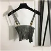 Kvinnor Hoodies Sweatshirts Y Paljett Kvinnor Camisole kjol Designer Guld Buckle Tank Top Hollow Mesh Hög midja