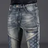 Fi Hommes Slim Fit Patchwork Jeans Mâle Rétro Distred Denim Pantalon Poche Brodée Y2K Punk Boyfriend Vintage Pantalon J3ZG #