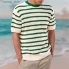 T-shirt da uomo Moda O-Collo T-shirt Top Retro Holiday Style Stripe Cerniera a tre vie Mens Casual 2024 Camicia a maniche corte lavorata a maglia24328