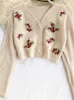 Women's Knits YUZACDWX 2024 Vintage Pearl Buttons Warm Kintted Sweater Women Crochet Embroidery Cardigan Retro