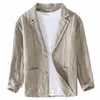 Y805 beau décontracté lin Blazer hommes printemps Fi plissé Lg manches couleur unie Simple manteau poche respirant Relax veste 50IZ #